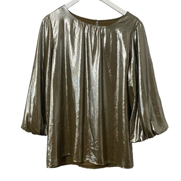 Ann Taylor Medium Gold Bronze Lame Top 3/4 Sleeves Womens Blouse Holiday - Picture 1 of 9